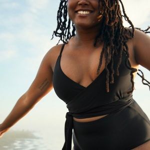 Aerie Black Wrap one piece Bathing Suit Large